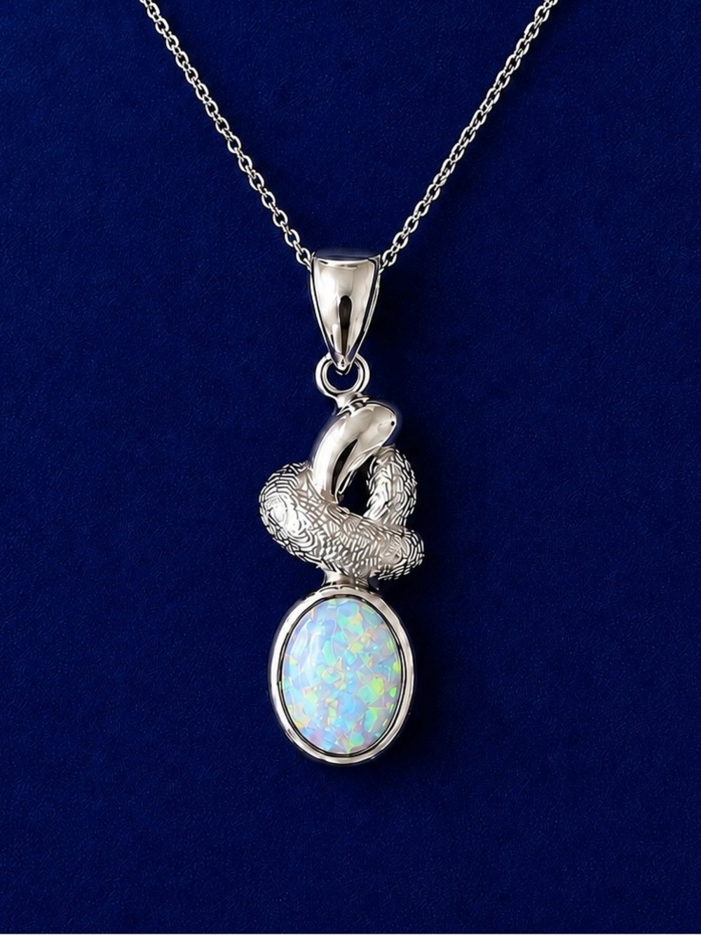 Estate Sterling Silver Opal Pendant Necklace Custom Design